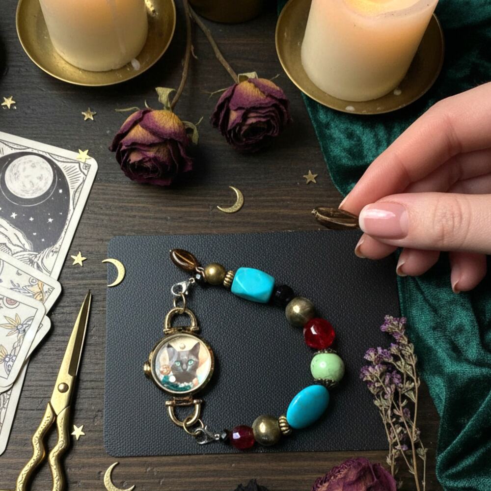 Whimsical Black Cat Bracelet | Handmade Upcycled Jewelry